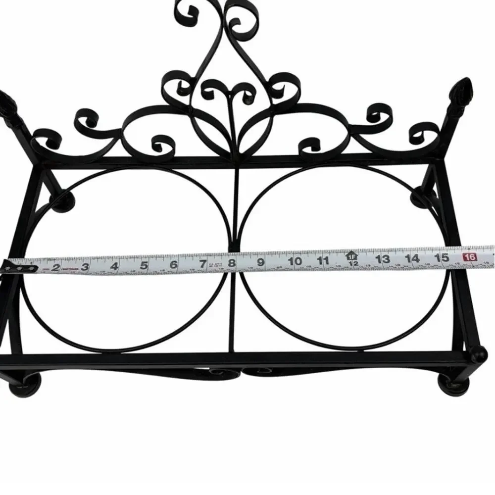 Vintage Victorian Style Wrought Iron Dog Food & Water Bowl Holder Ornate Scroll